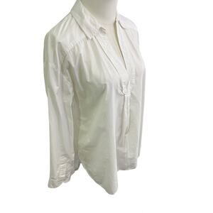 Anthropologie White Button Down Blouse Size L 100% Cotton Long Sleeve Tunic